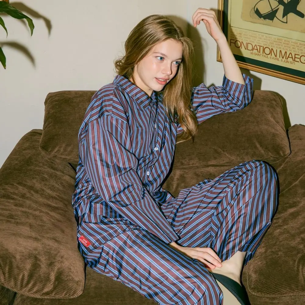 Furless pajamas[Long] - BlueBrown Stripe 상세페이지 9